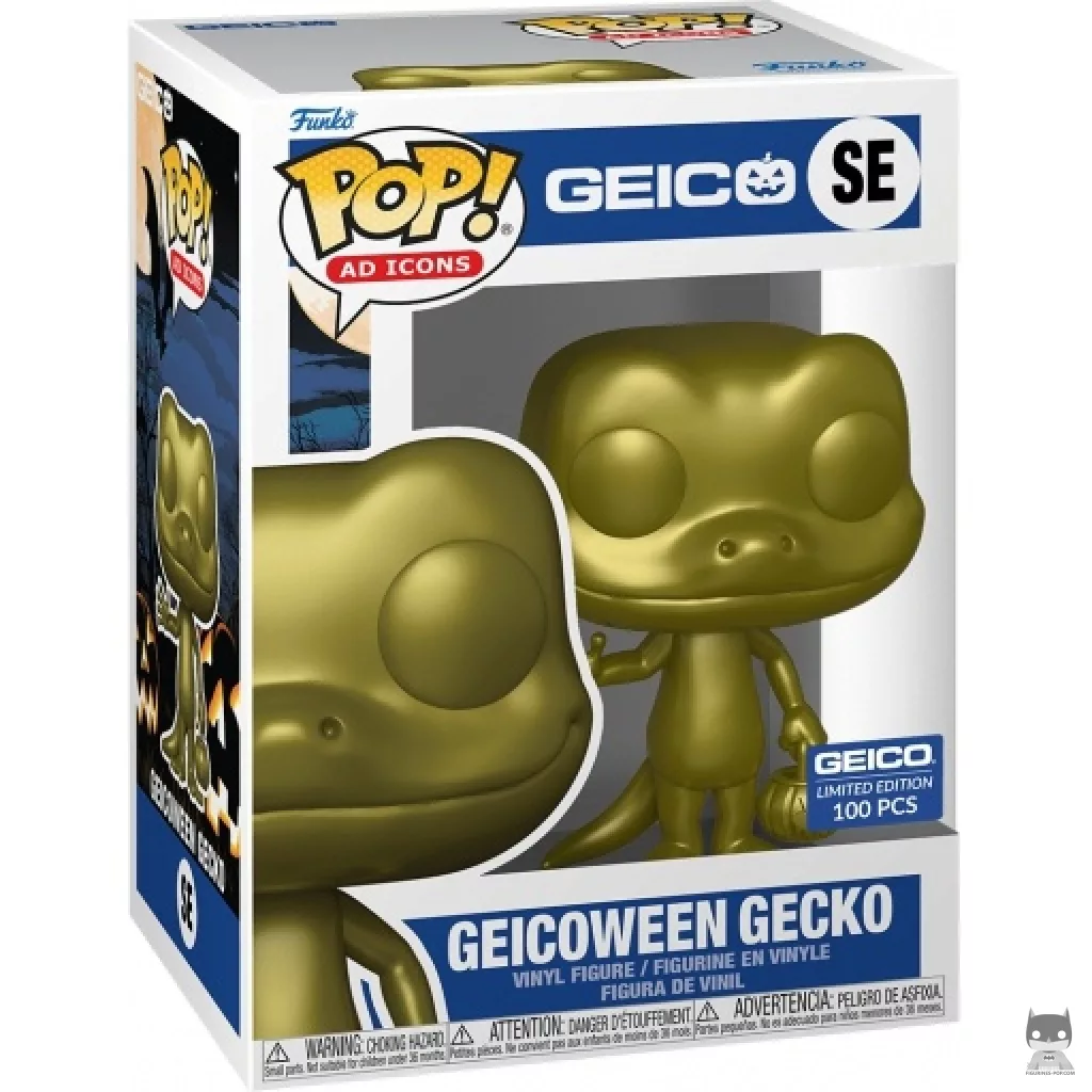 Figura Funko Pop! Geico Gecko de Halloween (Dorado) en su caja