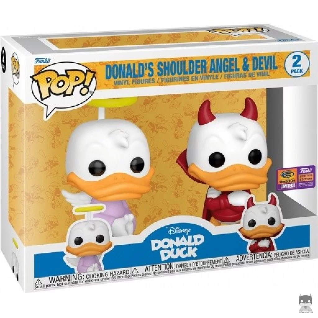 Figura Funko Pop! Ángel y diablo del hombro de Donald en su caja