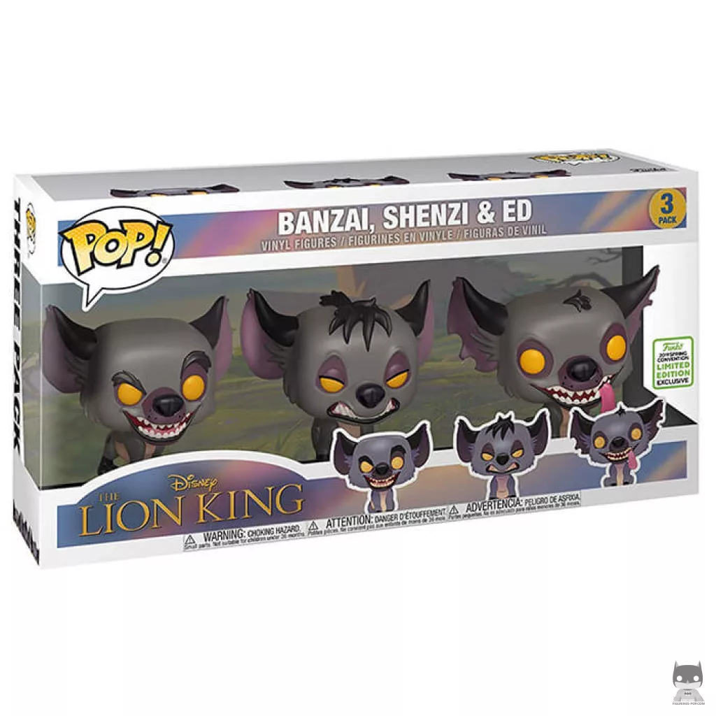 Figura Funko Pop! Hienas Banzai, Shenzi & Ed en su caja