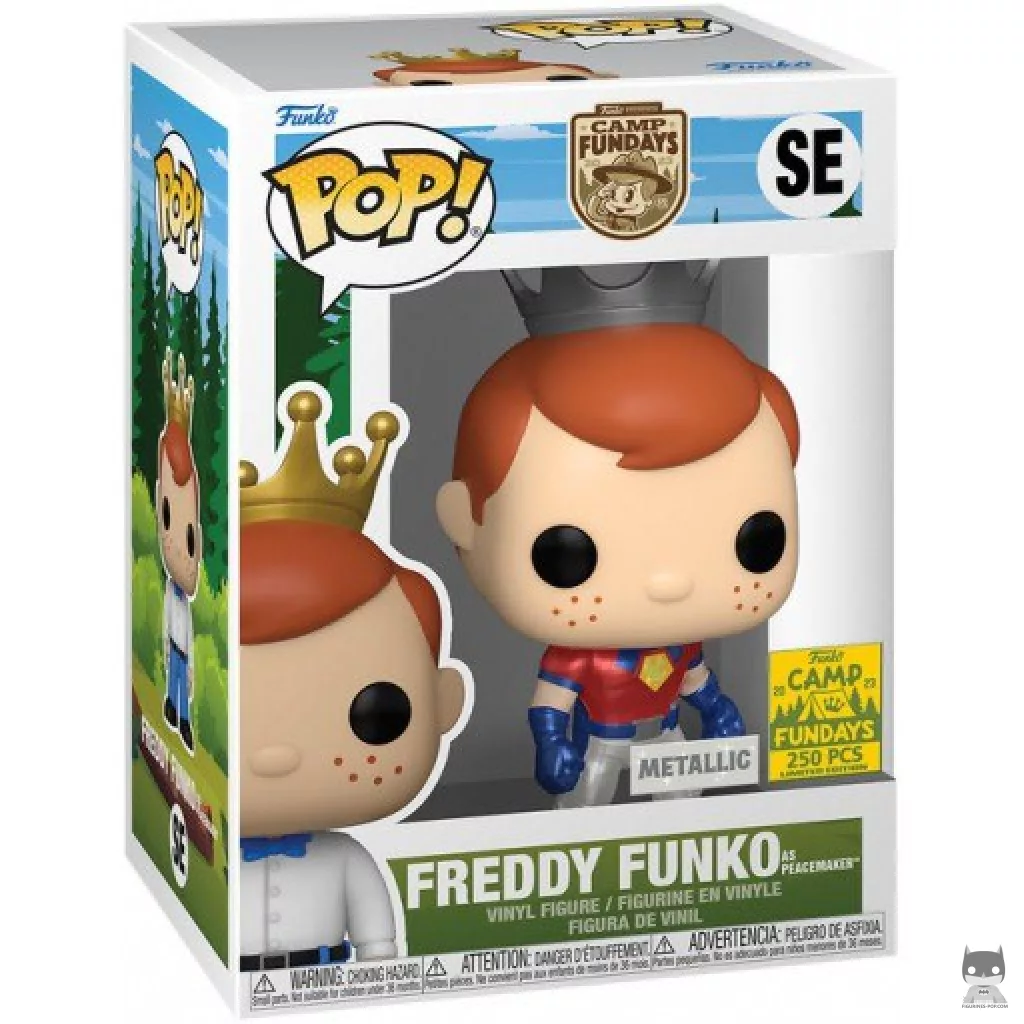 Figura Funko Pop! Freddy Funko como Peacemaker (Metalizado) en su caja