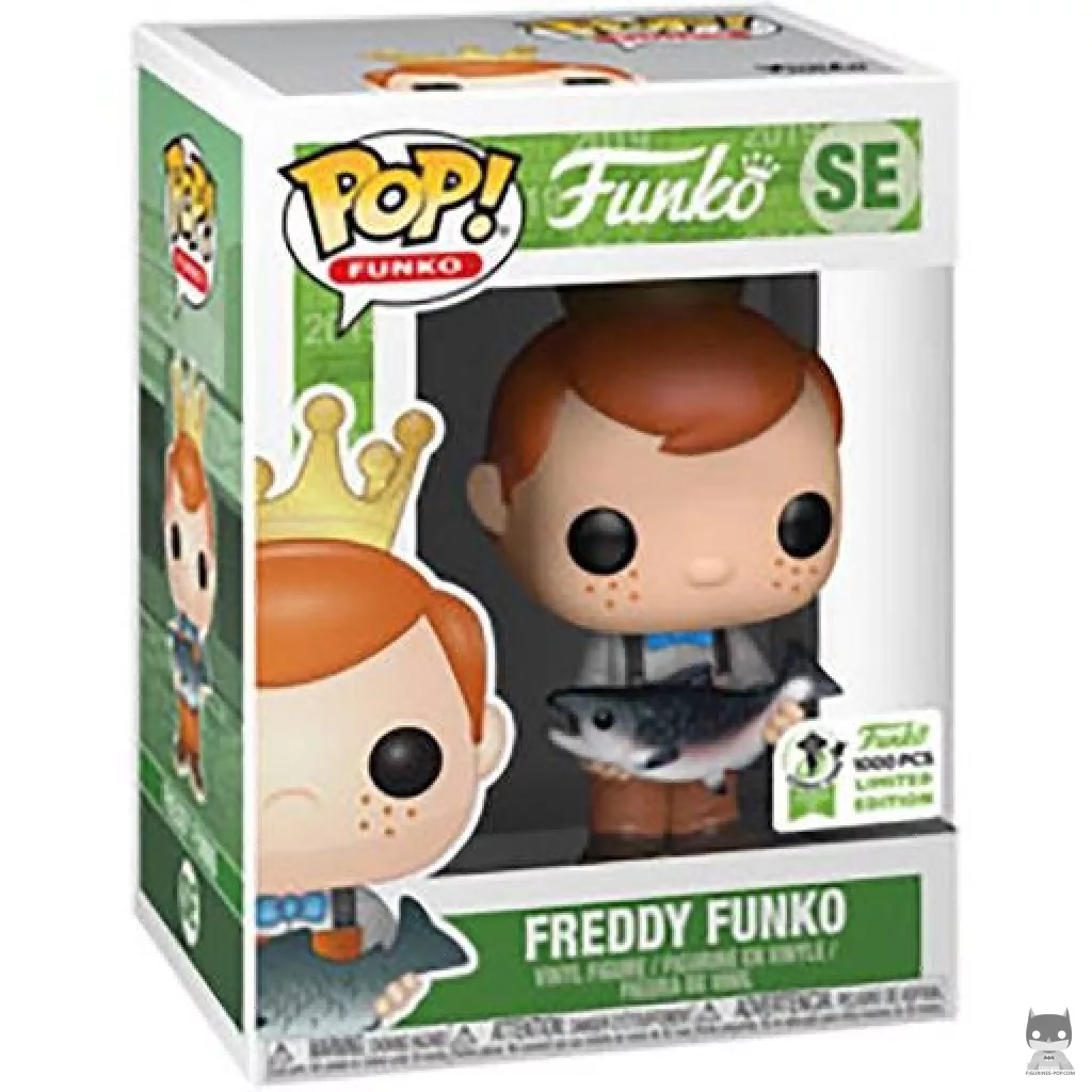 Figura Funko Pop! Freddy Funko con pez (Pantalones marrones) en su caja