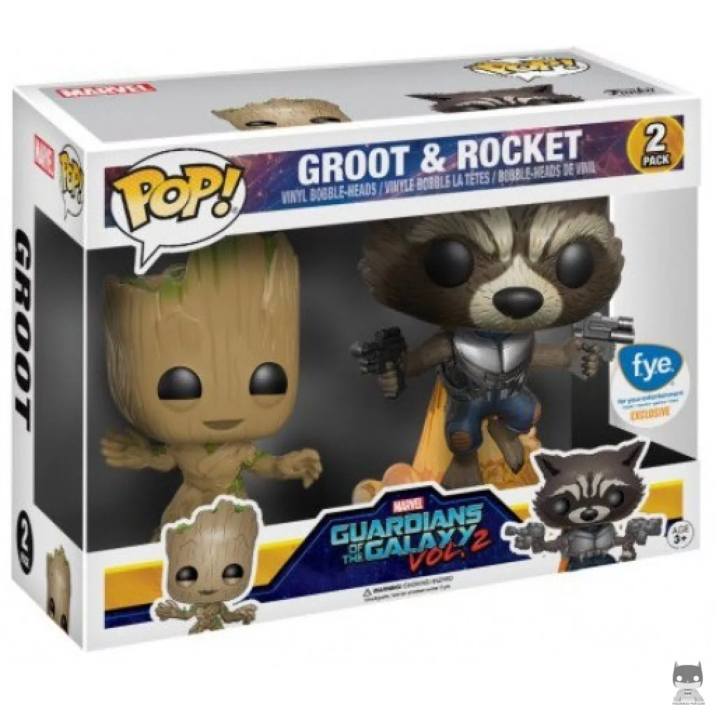Figura Funko Pop! Groot & Rocket en su caja