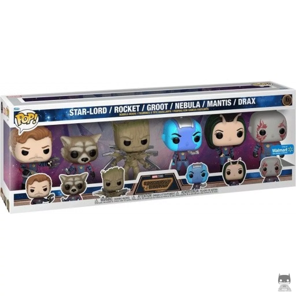 Figura Funko Pop! Star-Lord, Rocket, Groot, Nebula, Mantis & Drax en su caja