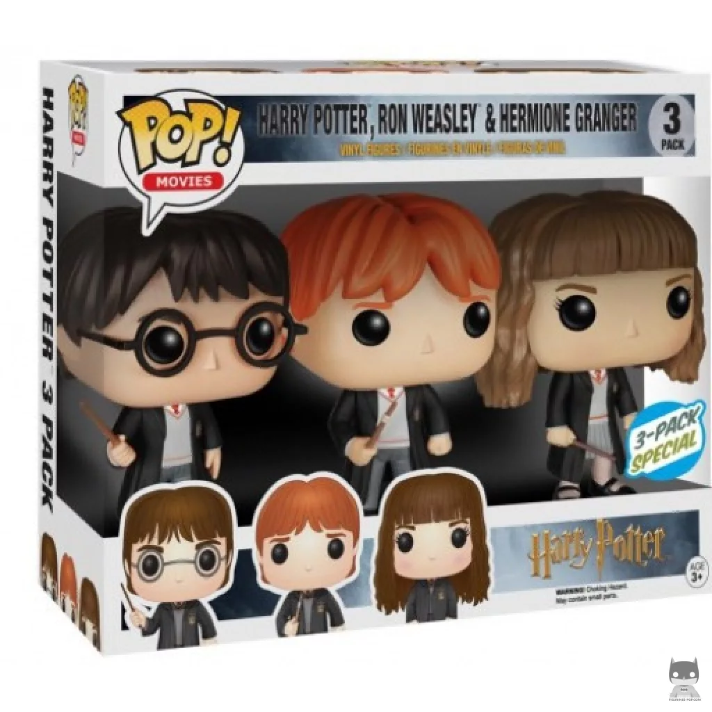 Figura Funko Pop! Harry Potter, Ron Weasley & Hermione Granger en su caja