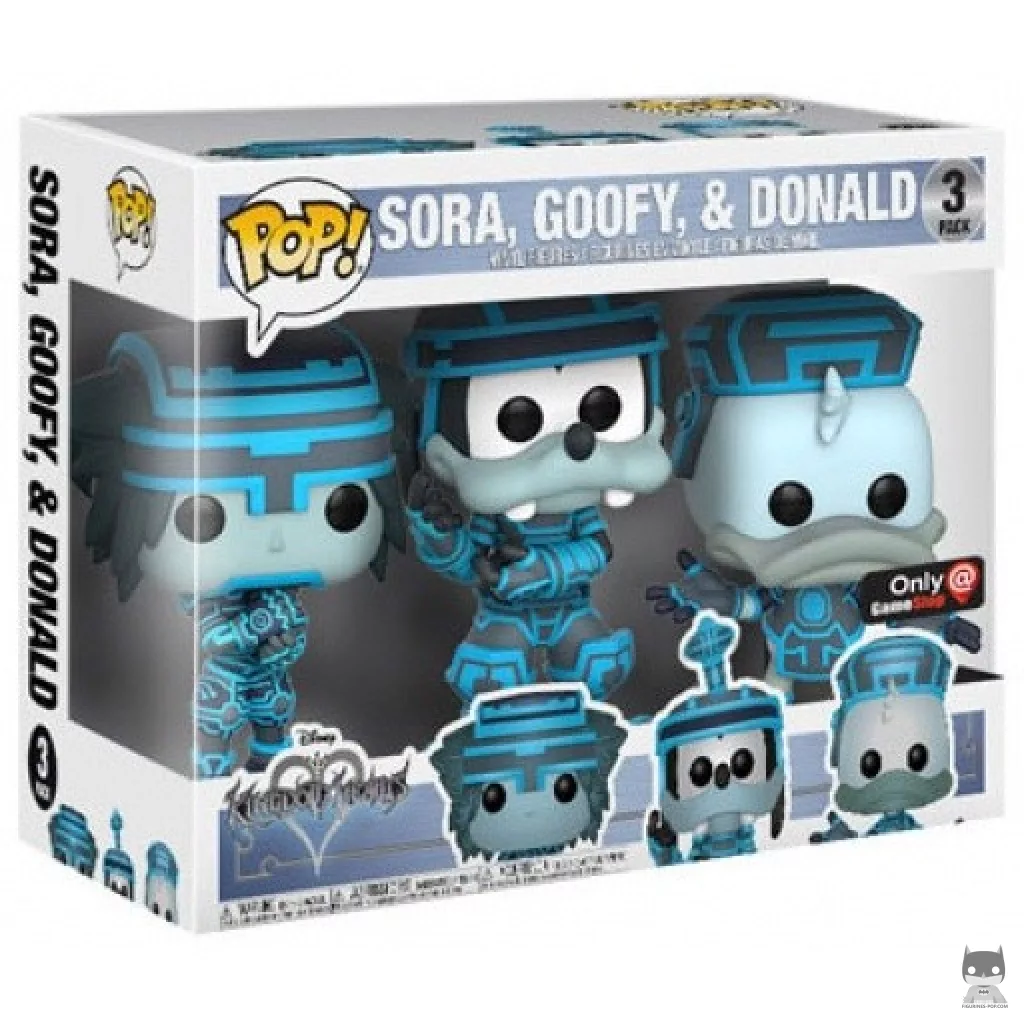 Figura Funko Pop! Sora, Goofy & Donald (Tron) en su caja