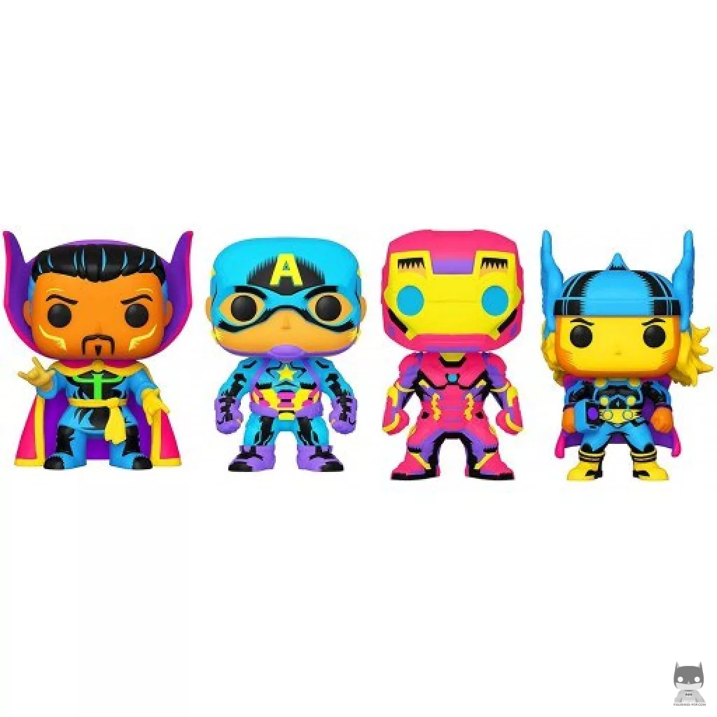 Figura Funko Pop! Capitán América, Iron Man, Thor & Doctor Strange (Luz negra) (Marvel Comics)