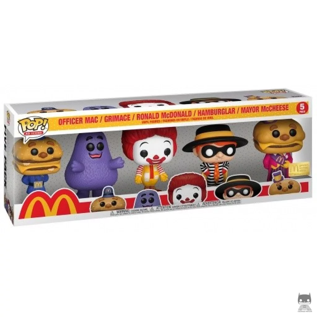 Figura Funko Pop! Officer Mac, Grimace, Ronald McDonald, Hamburglar & Mayor McCheese en su caja