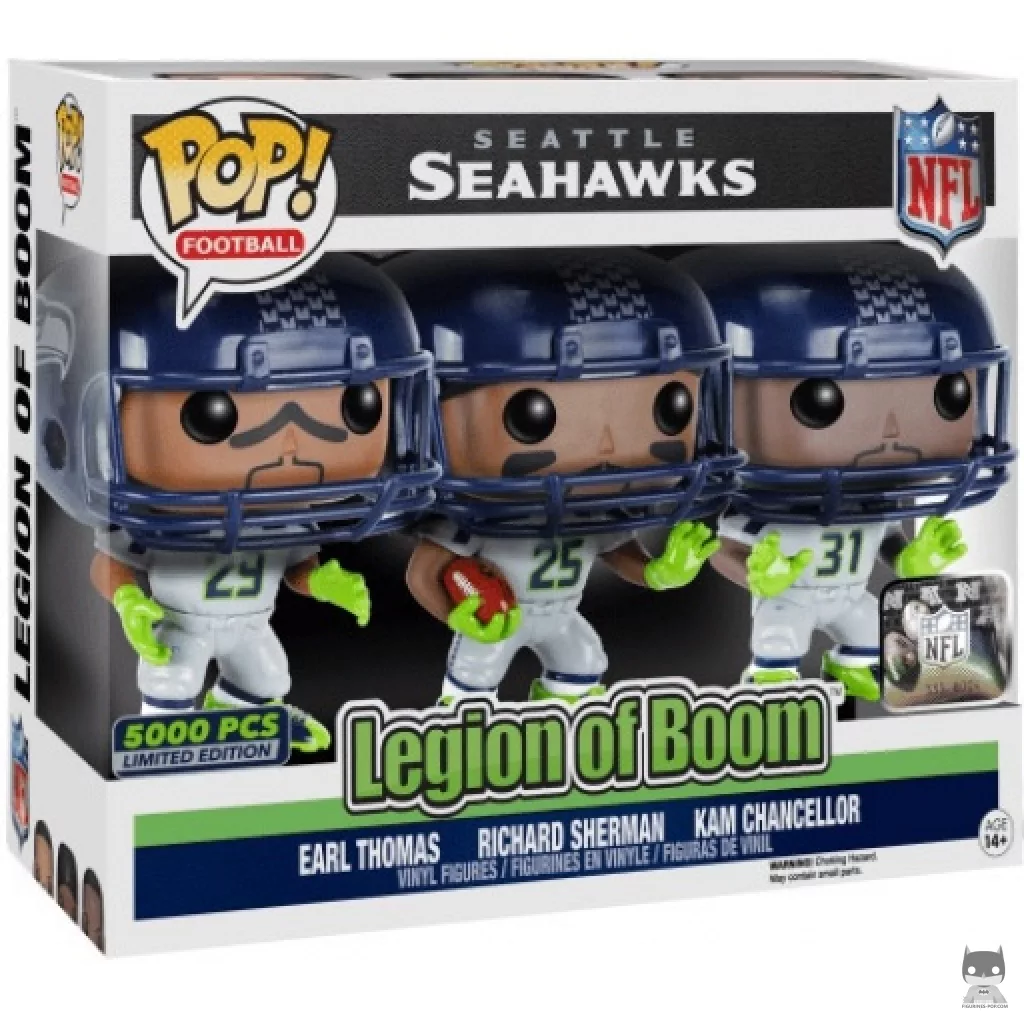 Figura Funko Pop! Seahawks Thomas, Sherman & Chancellor en su caja