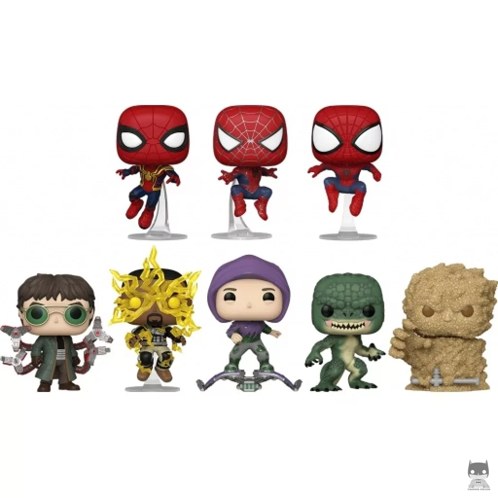Figura Funko Pop! Spider-Man, Tu amigo y vecino Spider-Man, The Amazing Spider-Man, Doctor Octopus, Electro, Duende Verde, El Lagarto & Hombre de Arena (Spider-Man: No Way Home)
