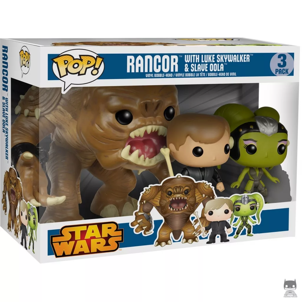 Figura Funko Pop! Rancor con Luke Skywalker & Oola esclava (Supersized) en su caja