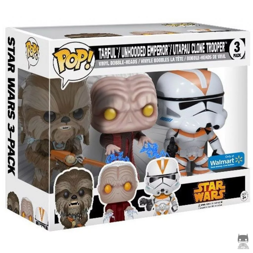 Figura Funko Pop! Tarfful, Emperador sin capucha & Clone Trooper de Utapau en su caja