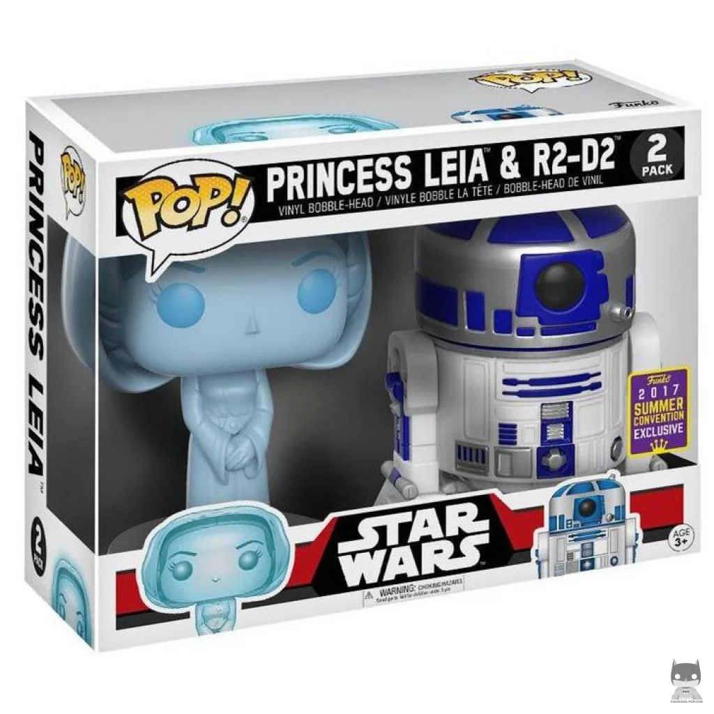 Figura Funko Pop! Princesa Leia holográfica & R2-D2 en su caja