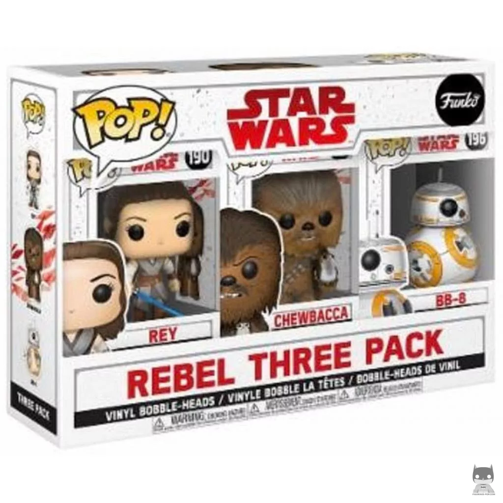 Figura Funko Pop! Los buenos (Rey, Chewbacca & BB-8) en su caja
