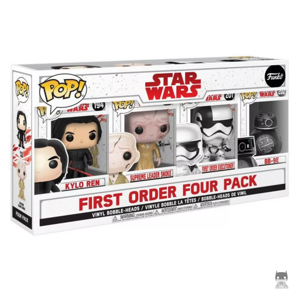 Figura Funko Pop! Los malos (Kylo Ren, Líder Supremo Snoke, Verdugo de la Primera Orden & BB-9E) en su caja