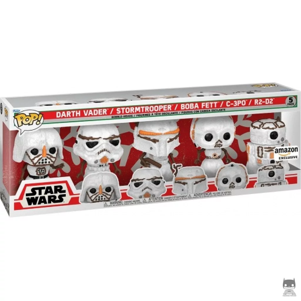 Figura Funko Pop! Darth Vader, Stormtrooper, Boba Fett, C-3PO & R2-D2 muñecos de nieve en su caja