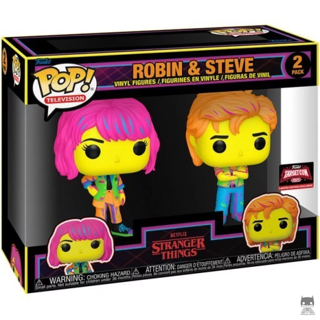 Figura Funko Pop! Robin & Steve (Luz negra) en su caja