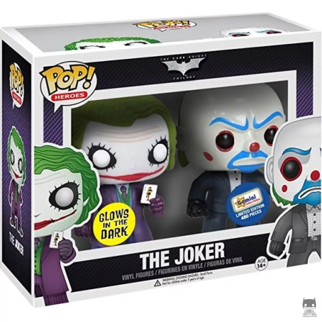 Figura Funko Pop! Joker & Joker atracador de bancos (Brilla en la oscuridad) en su caja
