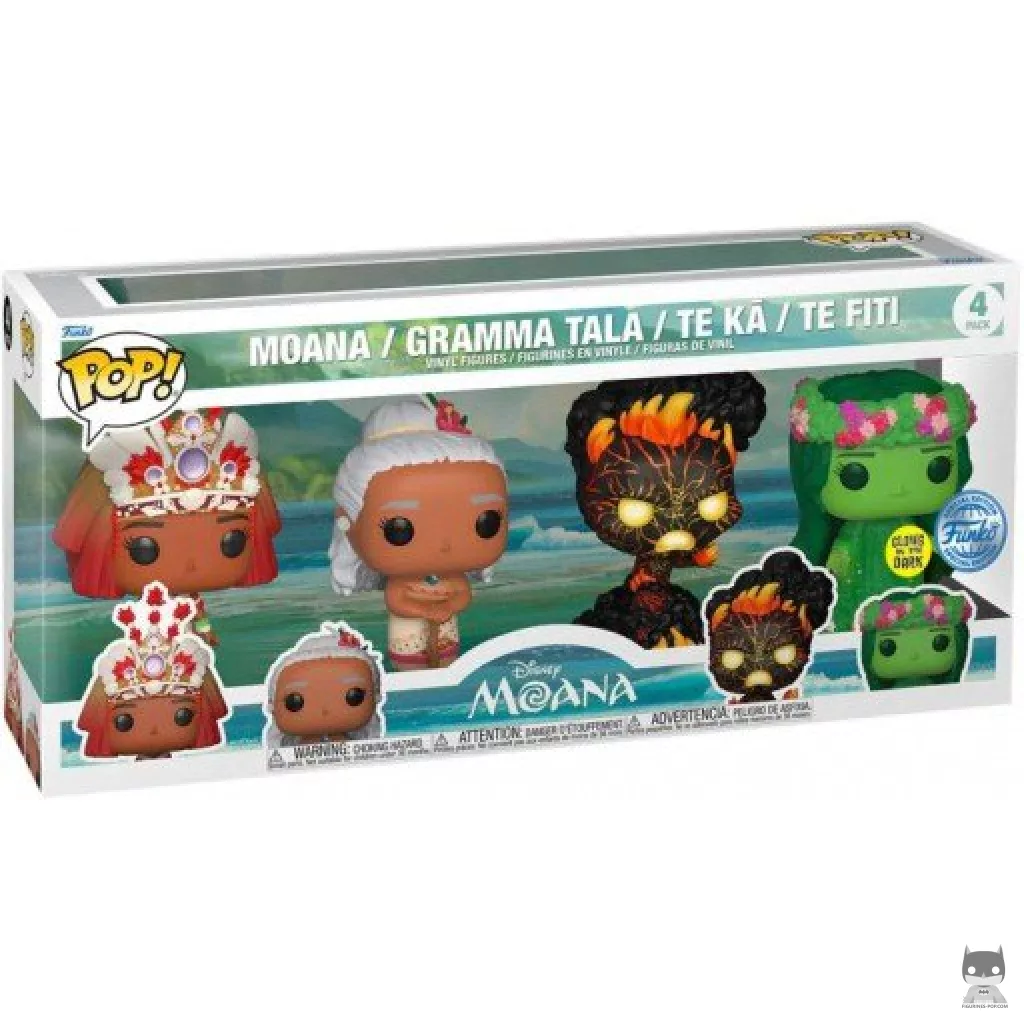 Figura Funko Pop! Vaiana, abuela Tala, Te Ka & Te Fiti (Brilla en la oscuridad) en su caja