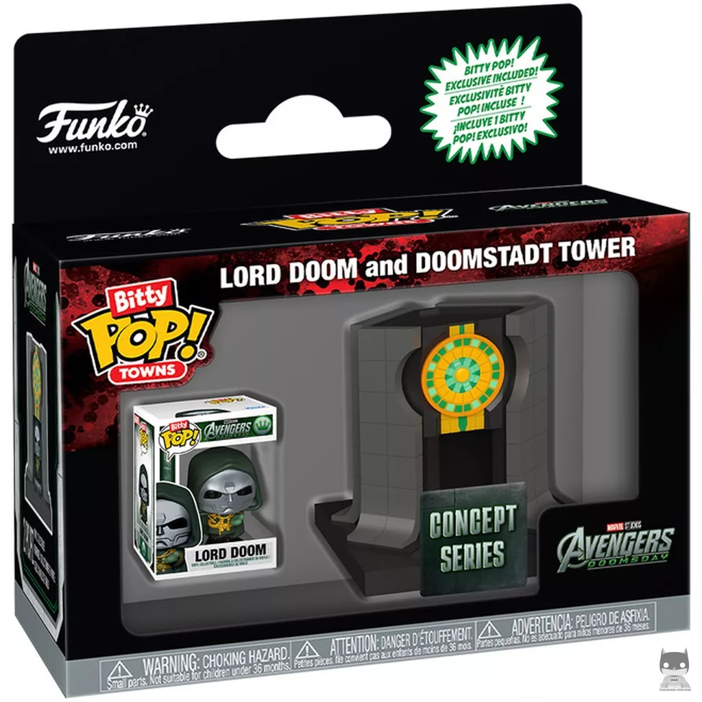 Figura Funko Pop! Lord Doom y la Torre de Doomstadt en su caja