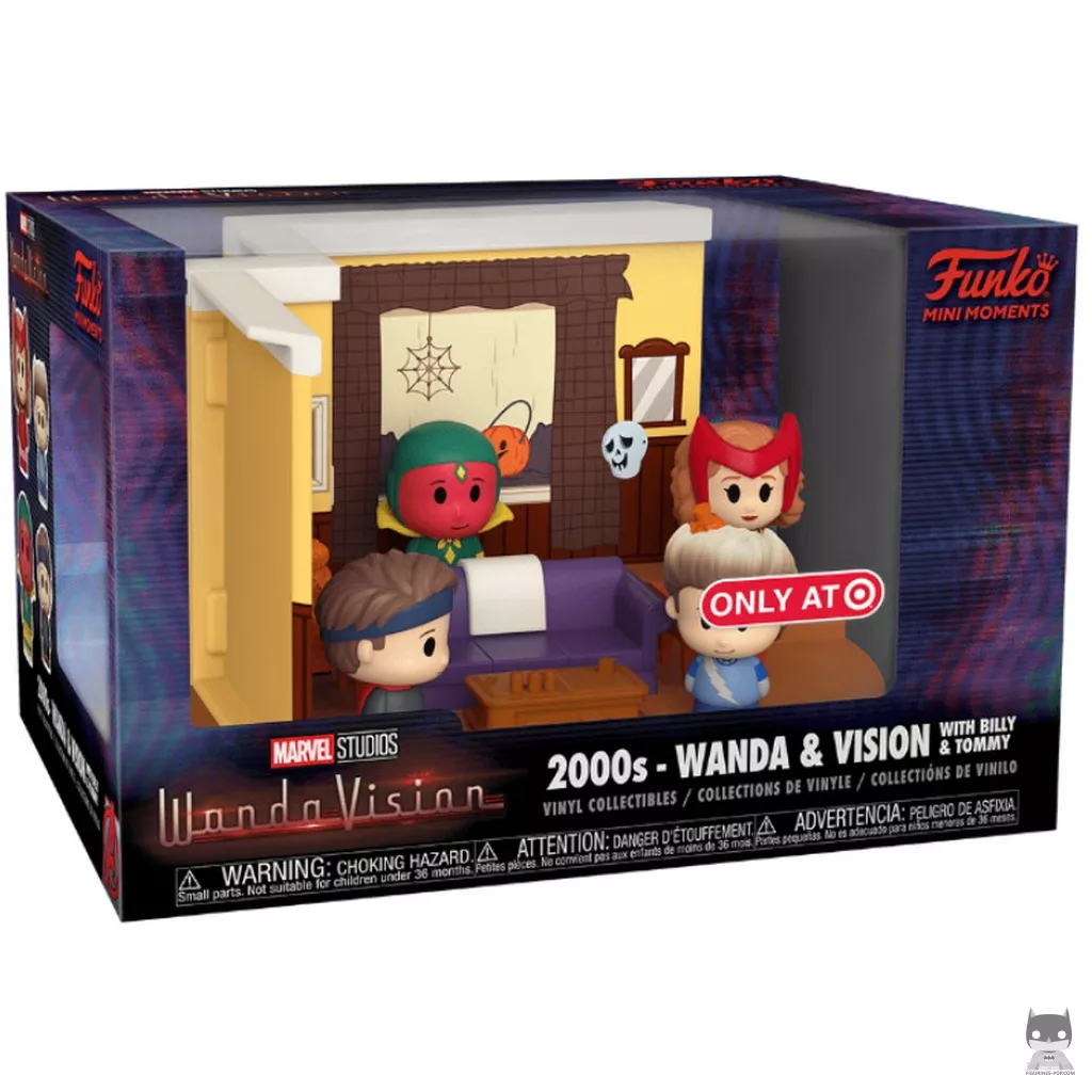 Figura Funko Pop! Años 2000 - Wanda y Visión con Billy y Tommy en su caja