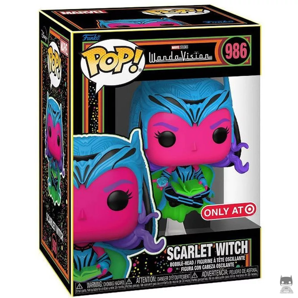 Figura Funko Pop! Bruja Escarlata (Luz negra) en su caja