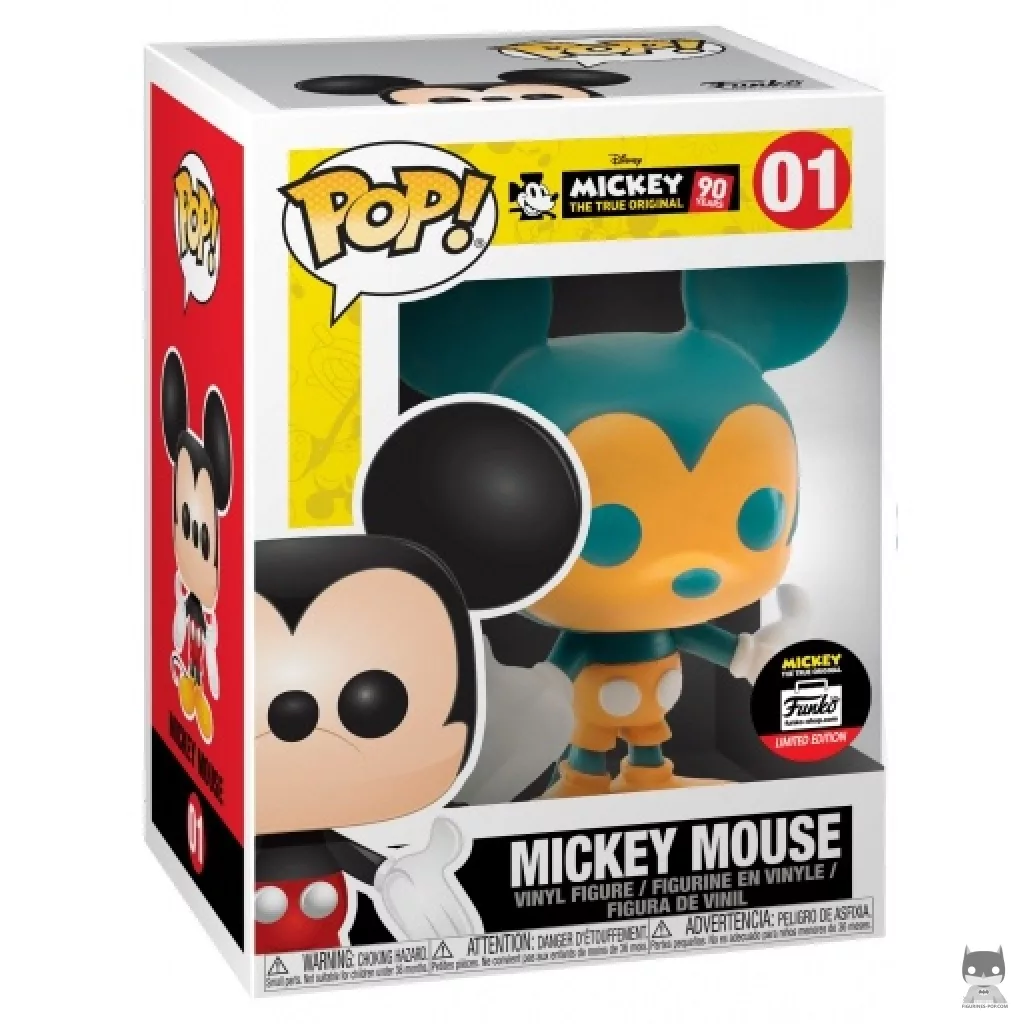 Figura Funko Pop! Mickey Mouse (Naranja y verde azulado) en su caja