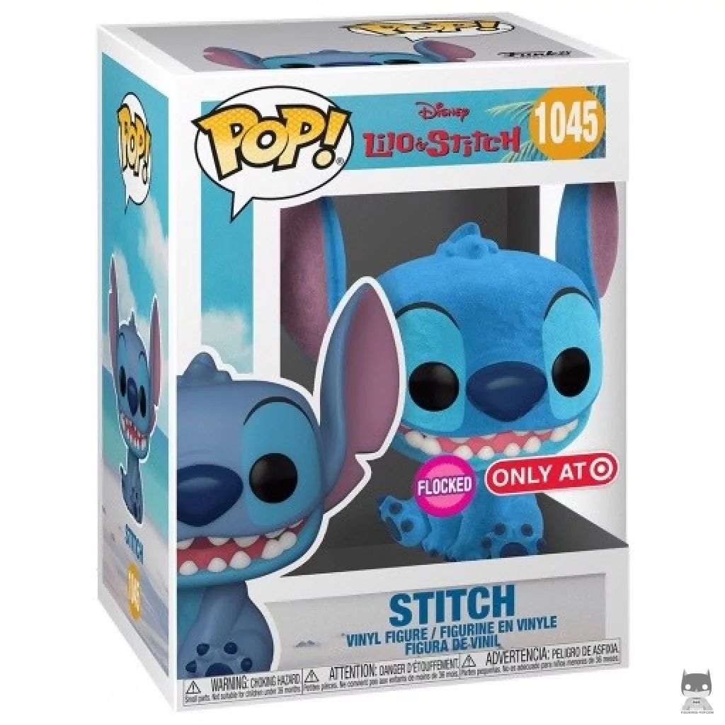 Figura Funko Pop! Stitch sonriendo (Flocado) en su caja
