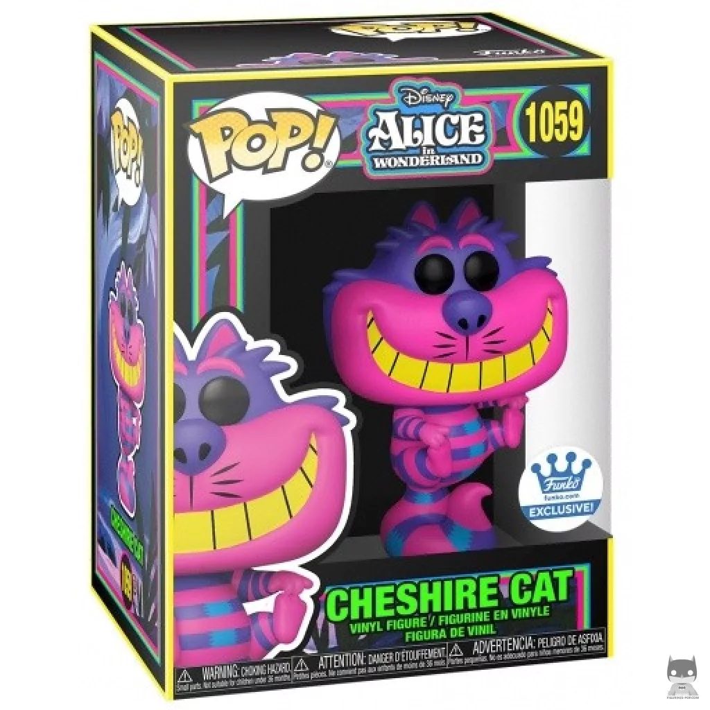 Figura Funko Pop! Gato de Cheshire (Luz negra) en su caja