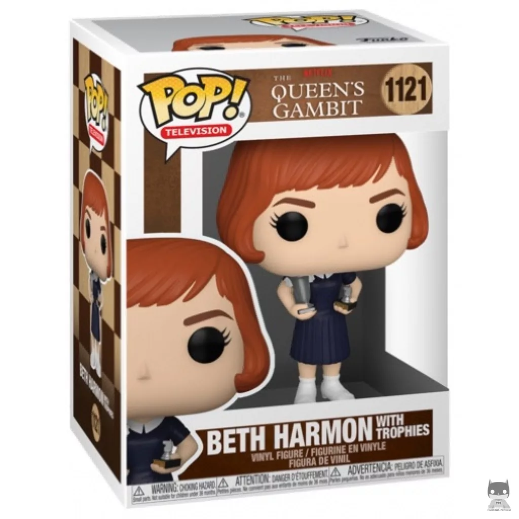 Figura Funko Pop! Beth Harmon con trofeos en su caja