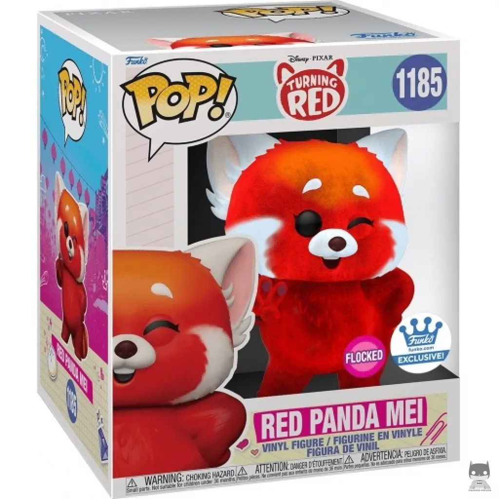 Figura Funko Pop! Mei panda rojo (Supersized & Flocado) en su caja