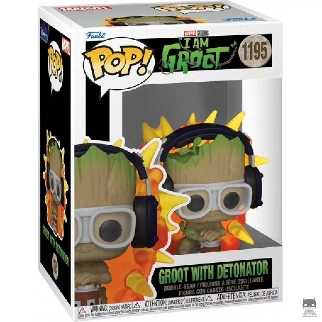 Figura Funko Pop! Groot con detonador en su caja