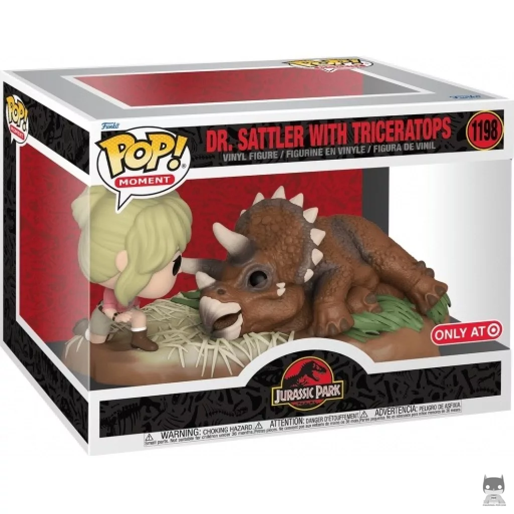 Figura Funko Pop! Dra. Sattler con triceratops en su caja