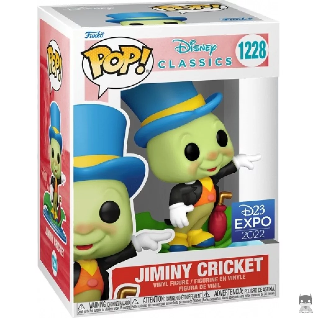 Figura Funko Pop! Pepito Grillo sobre una hoja en su caja