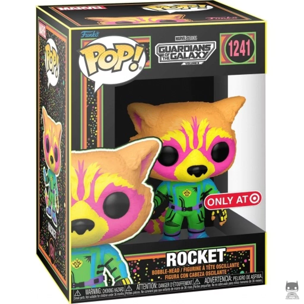 Figura Funko Pop! Rocket (Luz negra) en su caja