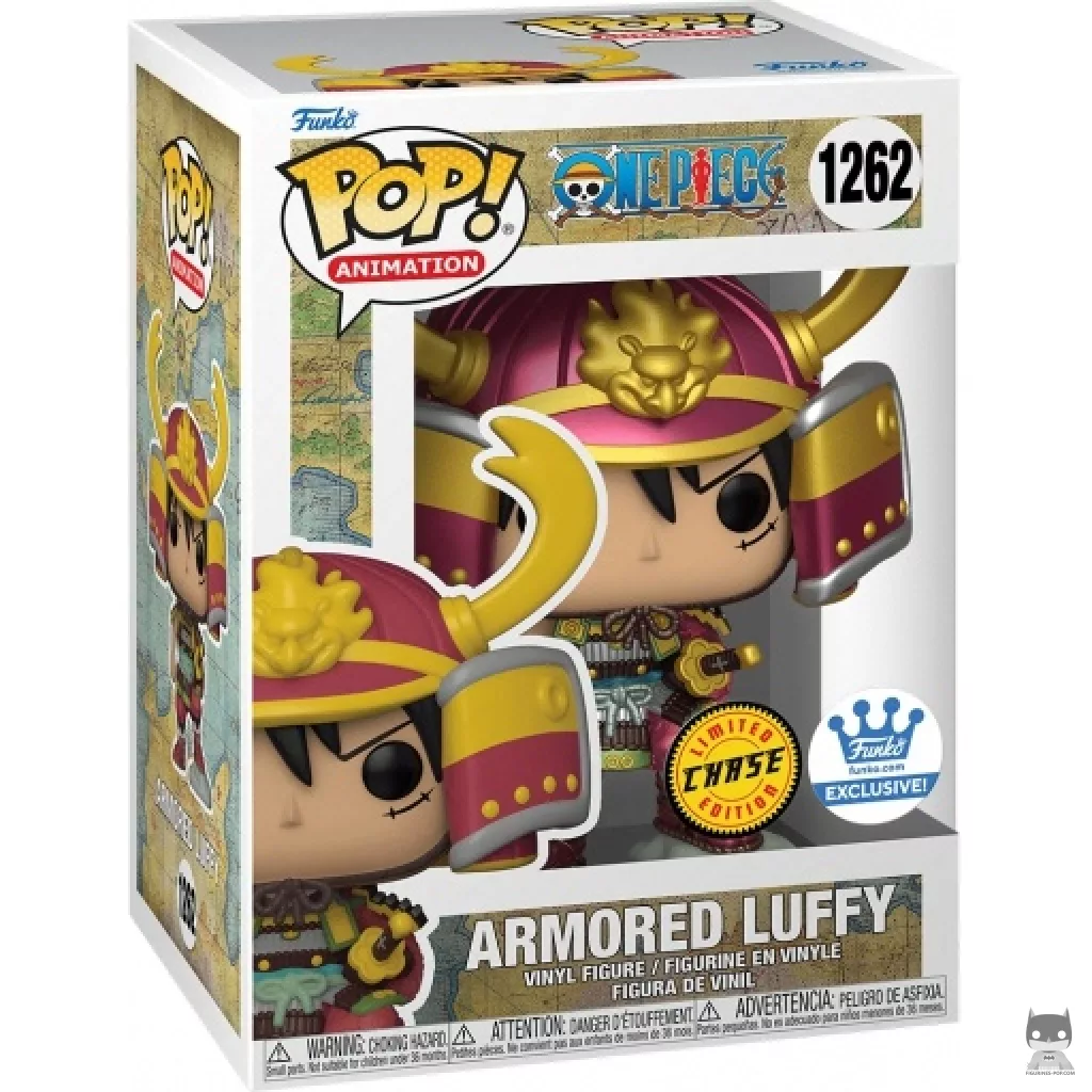 Figura Funko Pop! Luffy con armadura (Chase & Metalizado) en su caja