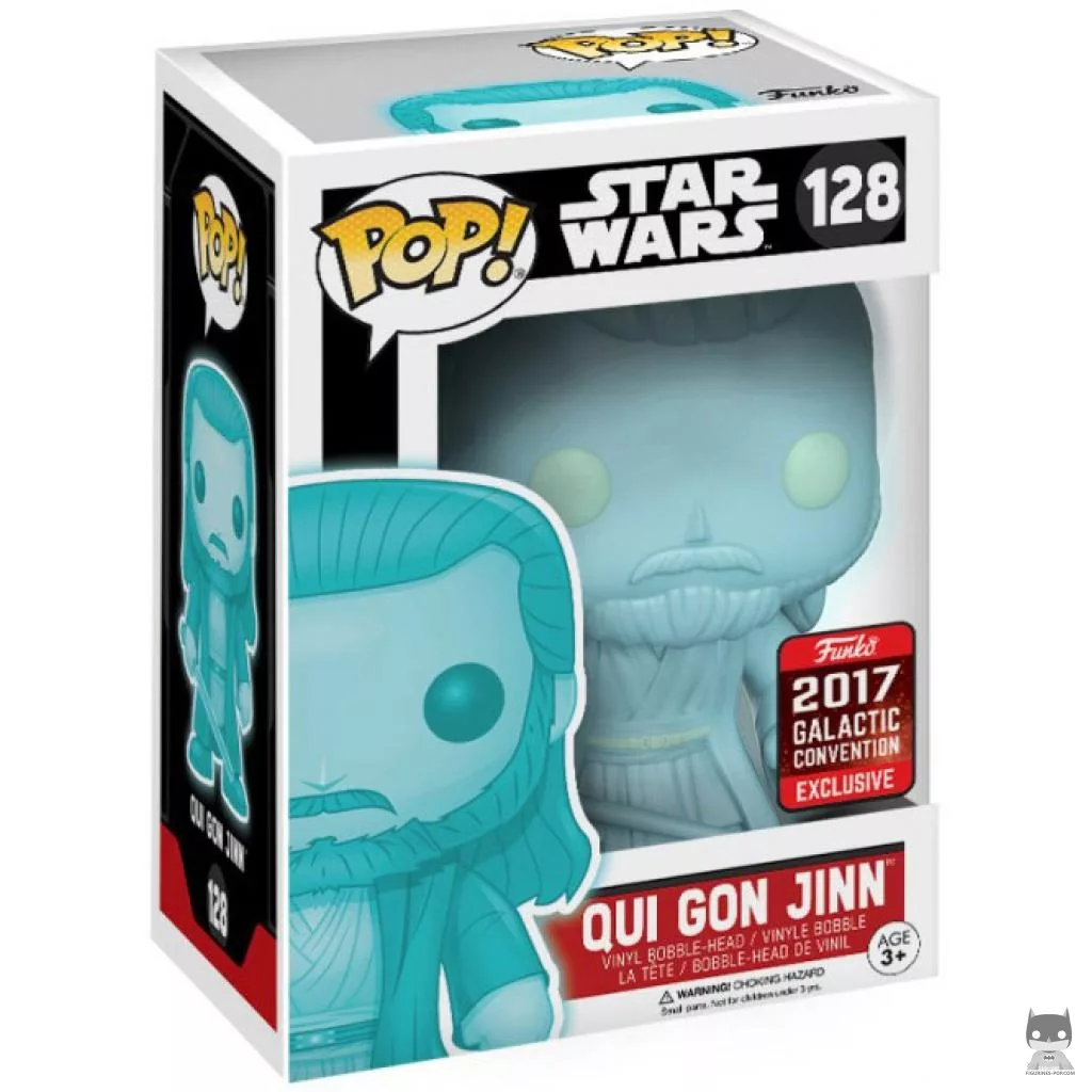 Figura Funko Pop! Qui-Gon Jinn holográfico en su caja