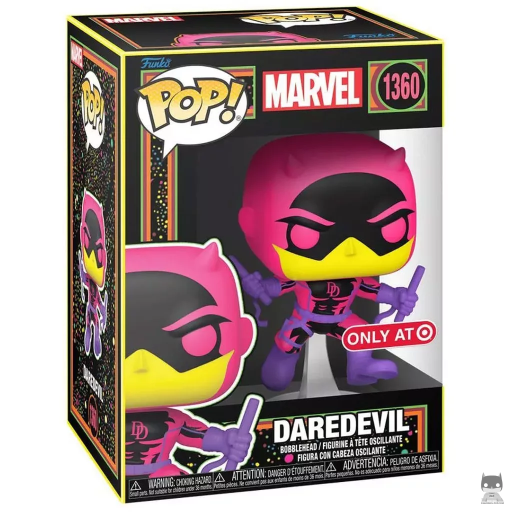 Figura Funko Pop! Daredevil (Clásico) (Luz negra) en su caja