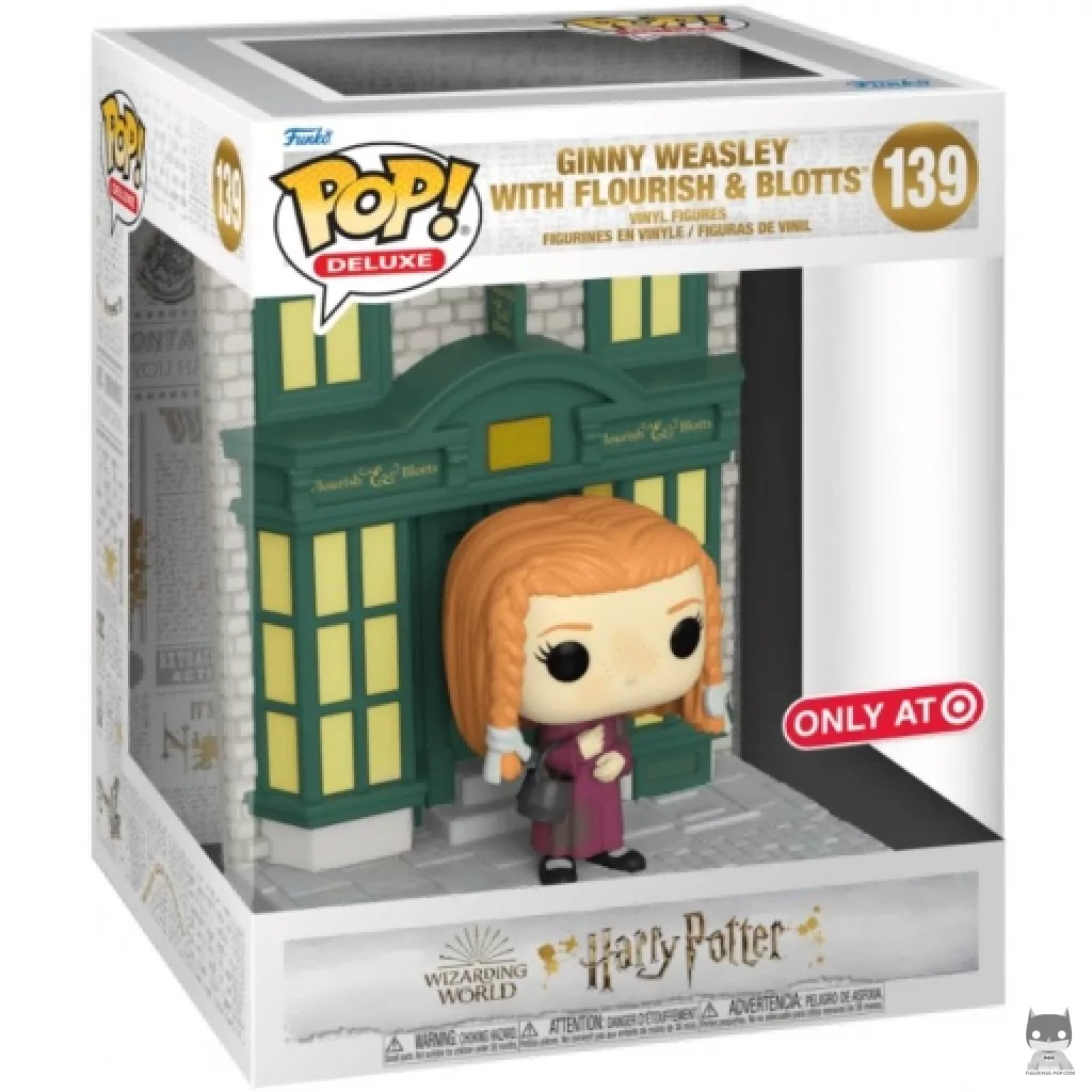 Figura Funko Pop! Ginny con la librería Flourish y Blotts (Callejón Diagon) en su caja