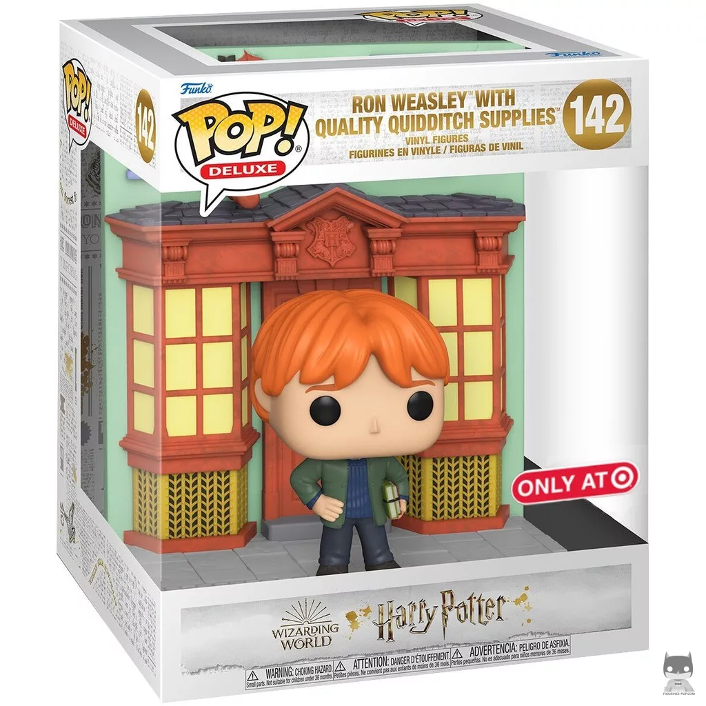 Figura Funko Pop! Ron Weasley con Artículos de Calidad para Quidditch (Callejón Diagon) en su caja