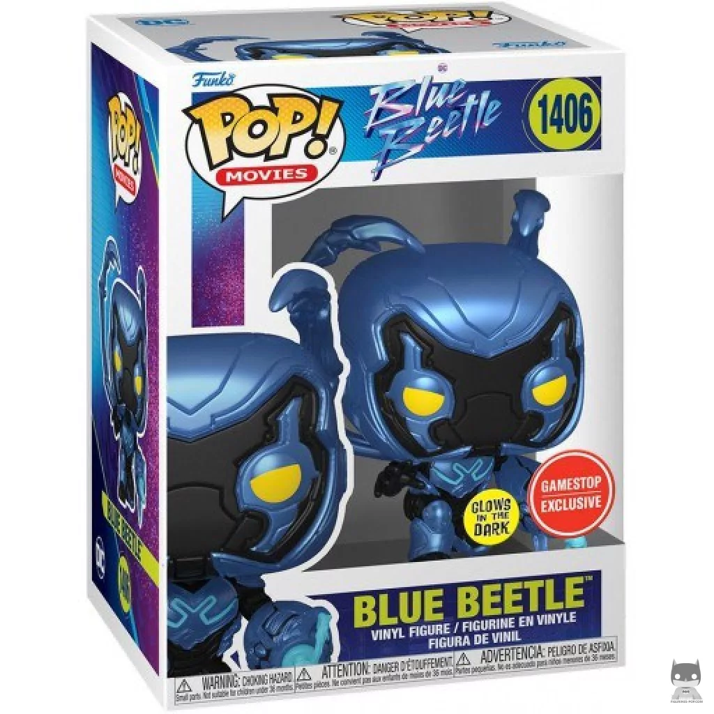 Figura Funko Pop! Blue Beetle (Brilla en la oscuridad) en su caja