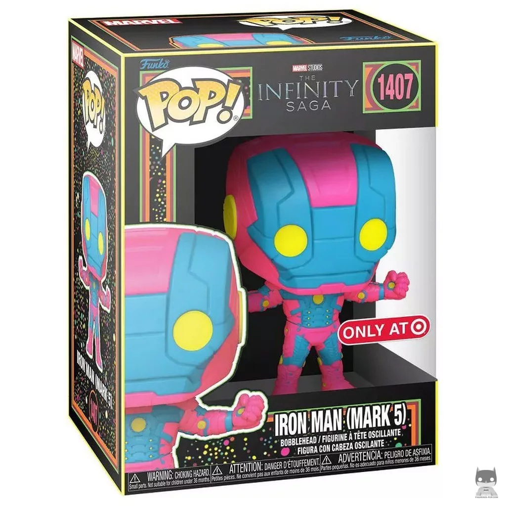 Figura Funko Pop! Iron Man (Mark 5) (Luz negra) en su caja