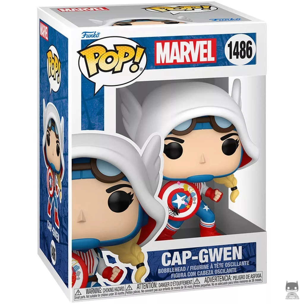 Figura Funko Pop! Cap-Gwen en su caja