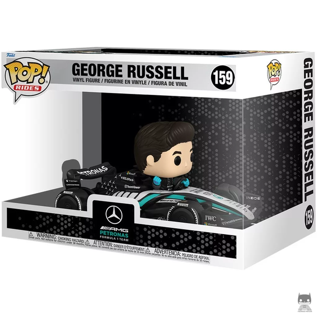 Figura Funko Pop! George Russell con el Mercedes AMG F1 en su caja