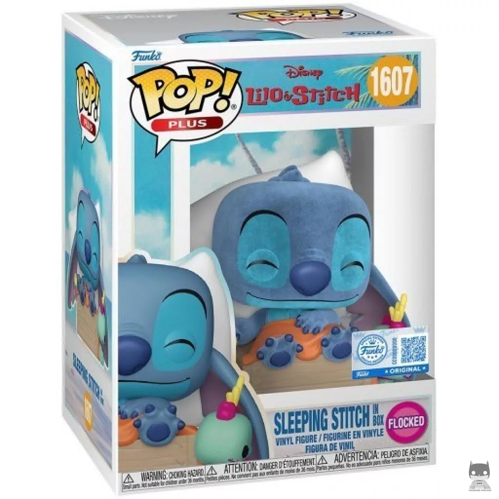 Figura Funko Pop! Stitch durmiendo en una caja (Flocado) en su caja