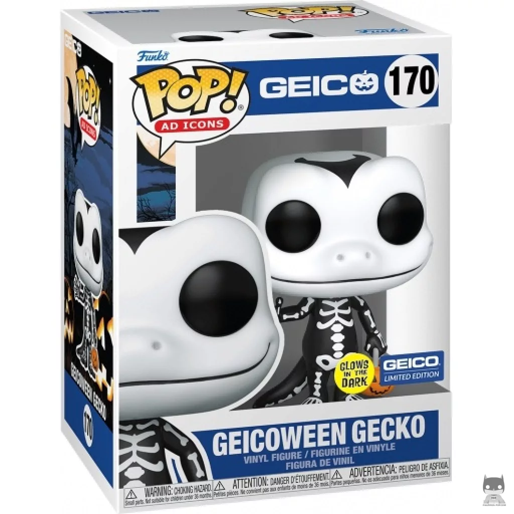 Figura Funko Pop! Geico Gecko de Halloween (Brilla en la oscuridad) en su caja