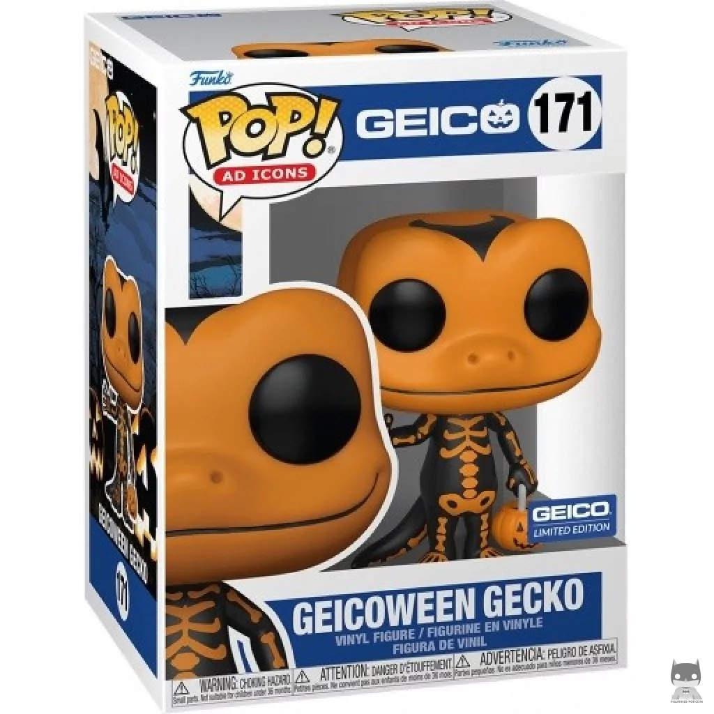 Figura Funko Pop! Geico Gecko de Halloween (Naranja) en su caja