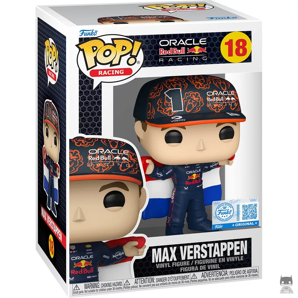 Figura Funko Pop! Max Verstappen con la bandera neerlandesa en su caja