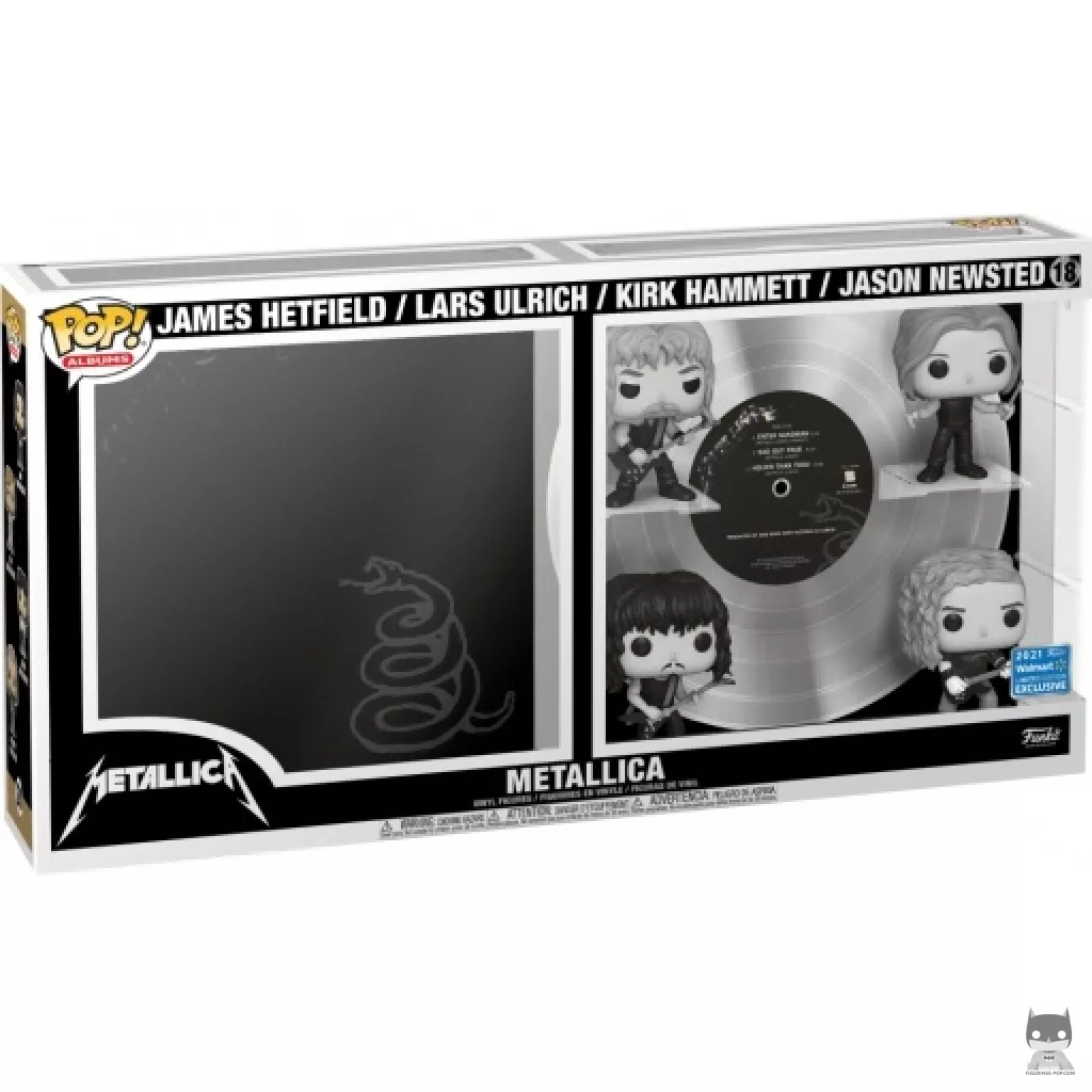 Figura Funko Pop! Metallica: Black Album (James Hetfield, Lars Ulrich, Kirk Hammett & Jason Newsted) en su caja