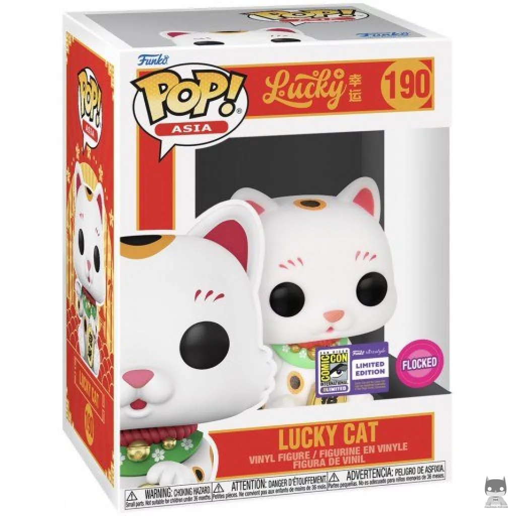 Figura Funko Pop! Gato de la suerte (Flocado) en su caja