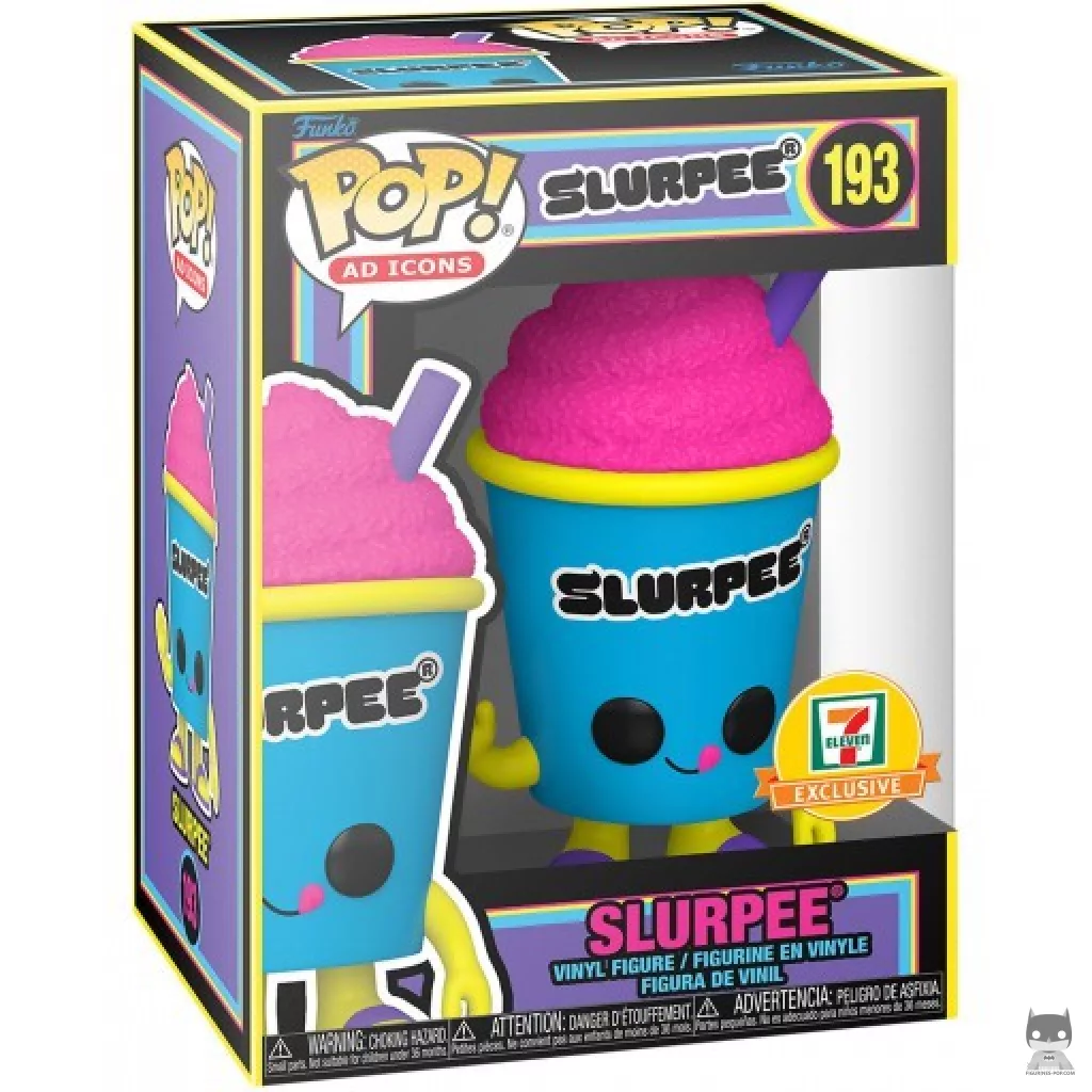 Figura Funko Pop! Slurpee (Vaso azul) (Luz negra) en su caja